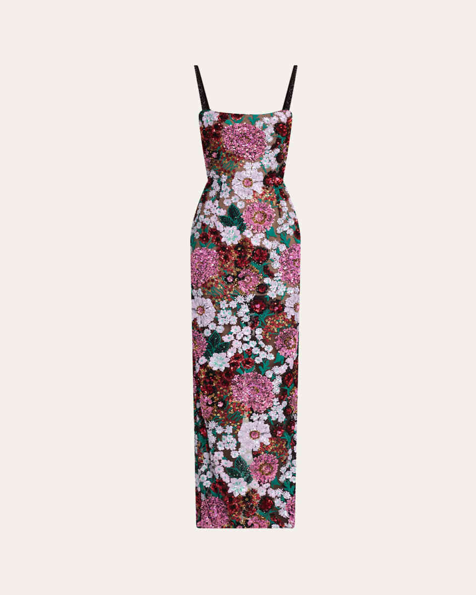 Dahlia Floral Sequin Column Gown
